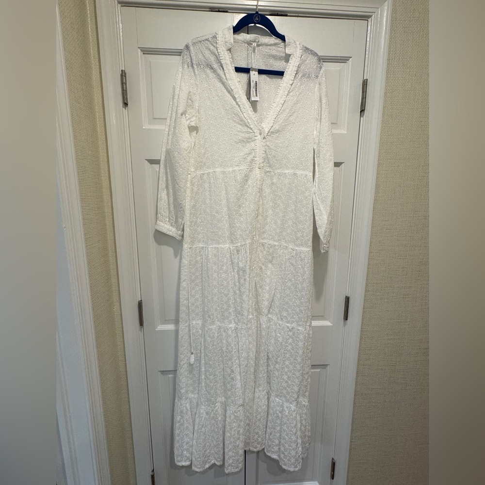 Poupette St. Barth Eyelet White Long Sleeve Dress NWT